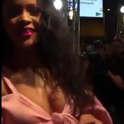 Rihanna Shows Major Cleavage at Sephora Fenty Beauty in Madrid, September 2017